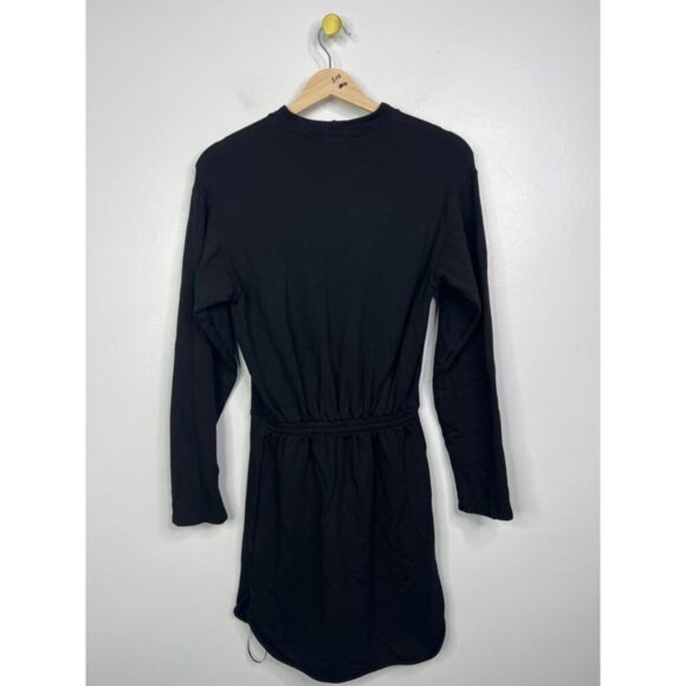 NEW Monrow Super Soft Casual Fleece Black Long Sleeve Mini Sweatshirt Dress - Picture 8 of 9